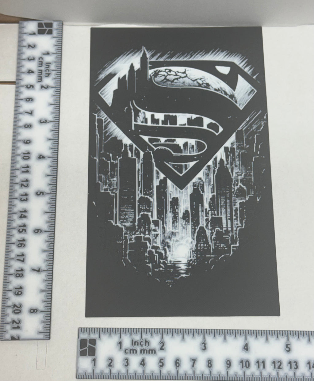 Superman Logo over Metropolis- 3D Art Pront