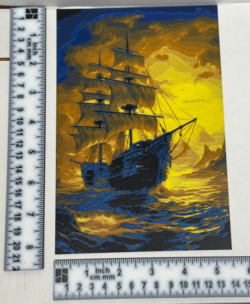 Ship Sailing Through Sunset - 3D Printed (Painting)