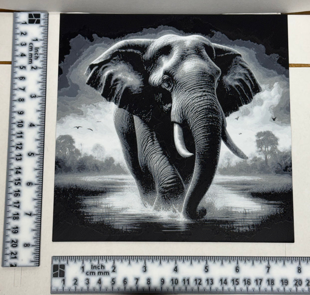 Elephant Greyscale Africa - 3D Printed (Painting)