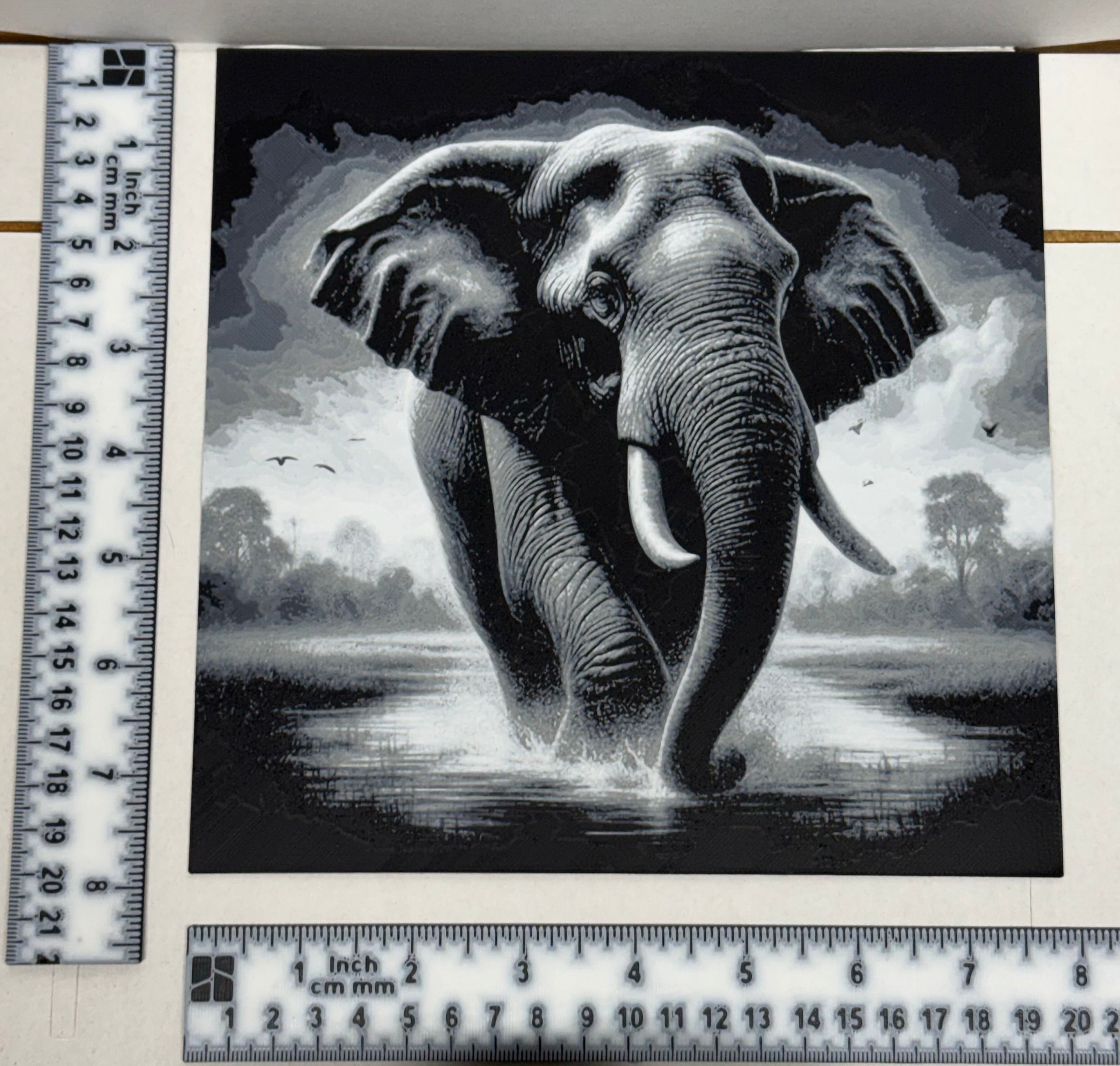 Elephant Greyscale Africa - 3D Printed (Painting)