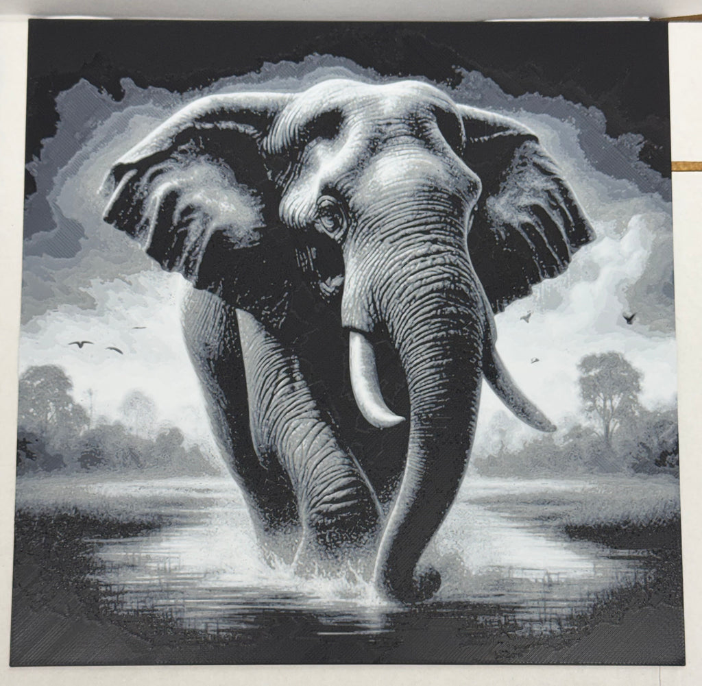 Elephant Greyscale Africa - 3D Printed (Painting)