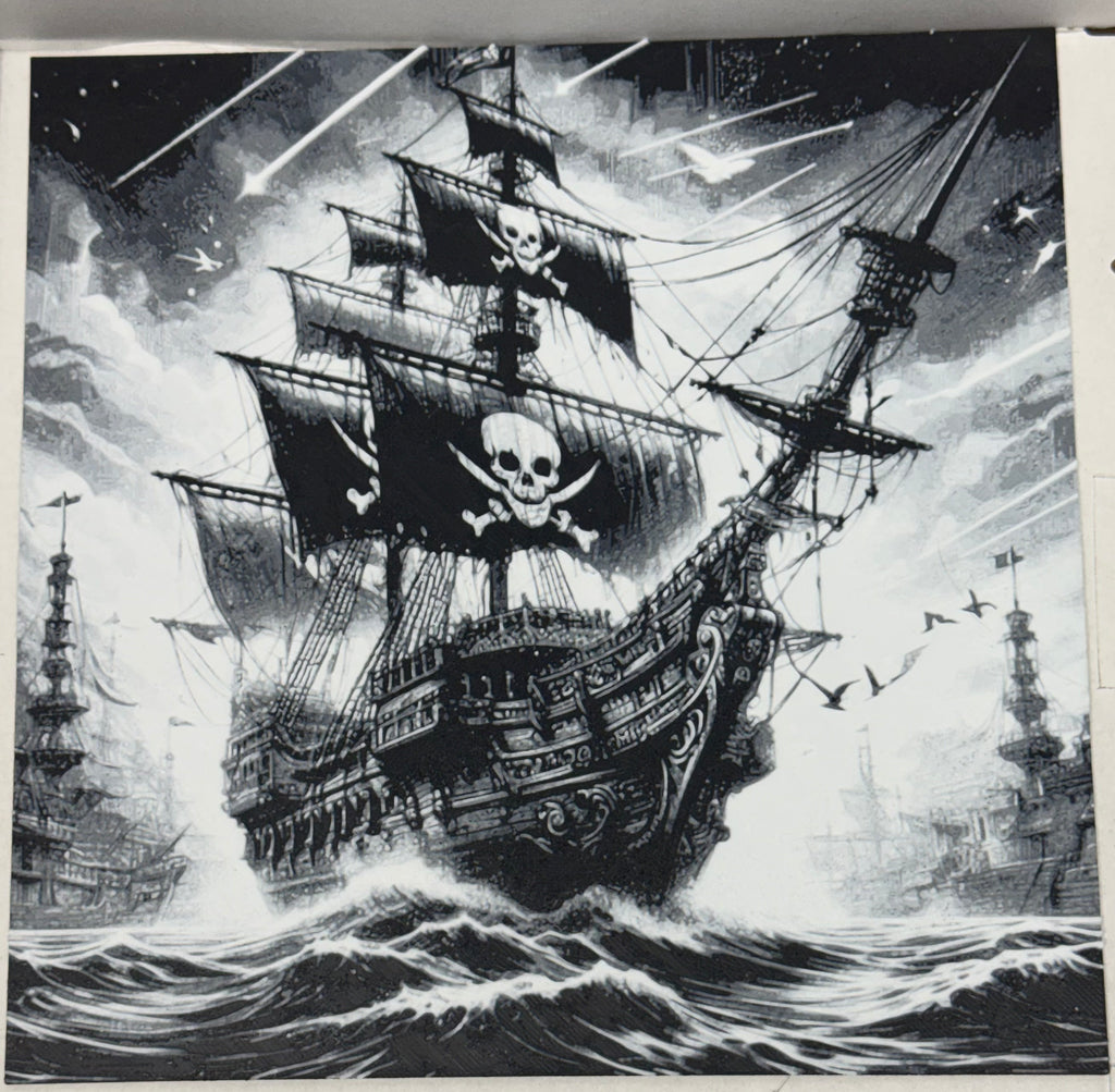 Pirate Ship Sailing Greyscale - 3D Printed (Painting)