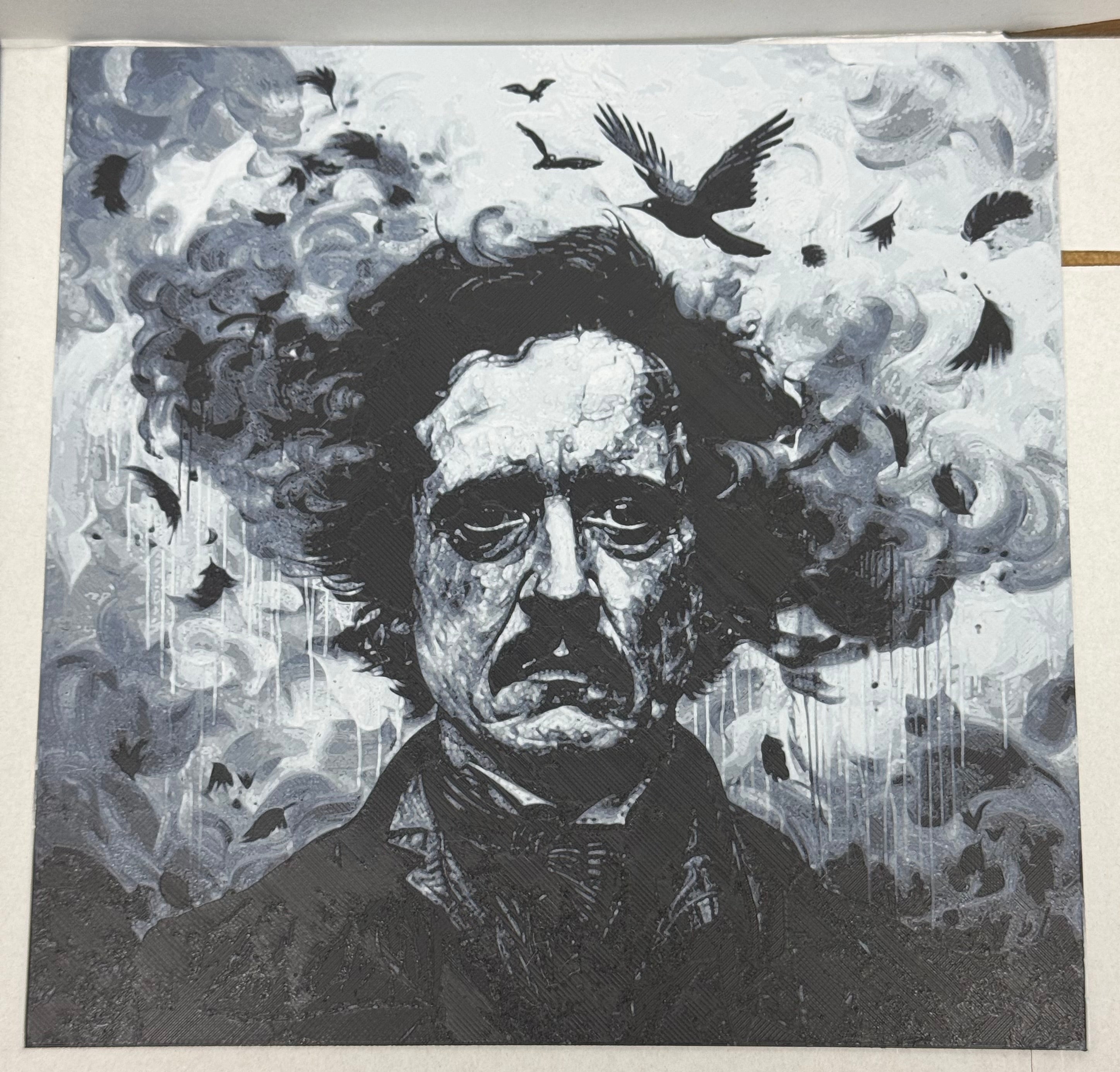 Edgar Allen Poe Greyscale - 3D Printed (Painting)