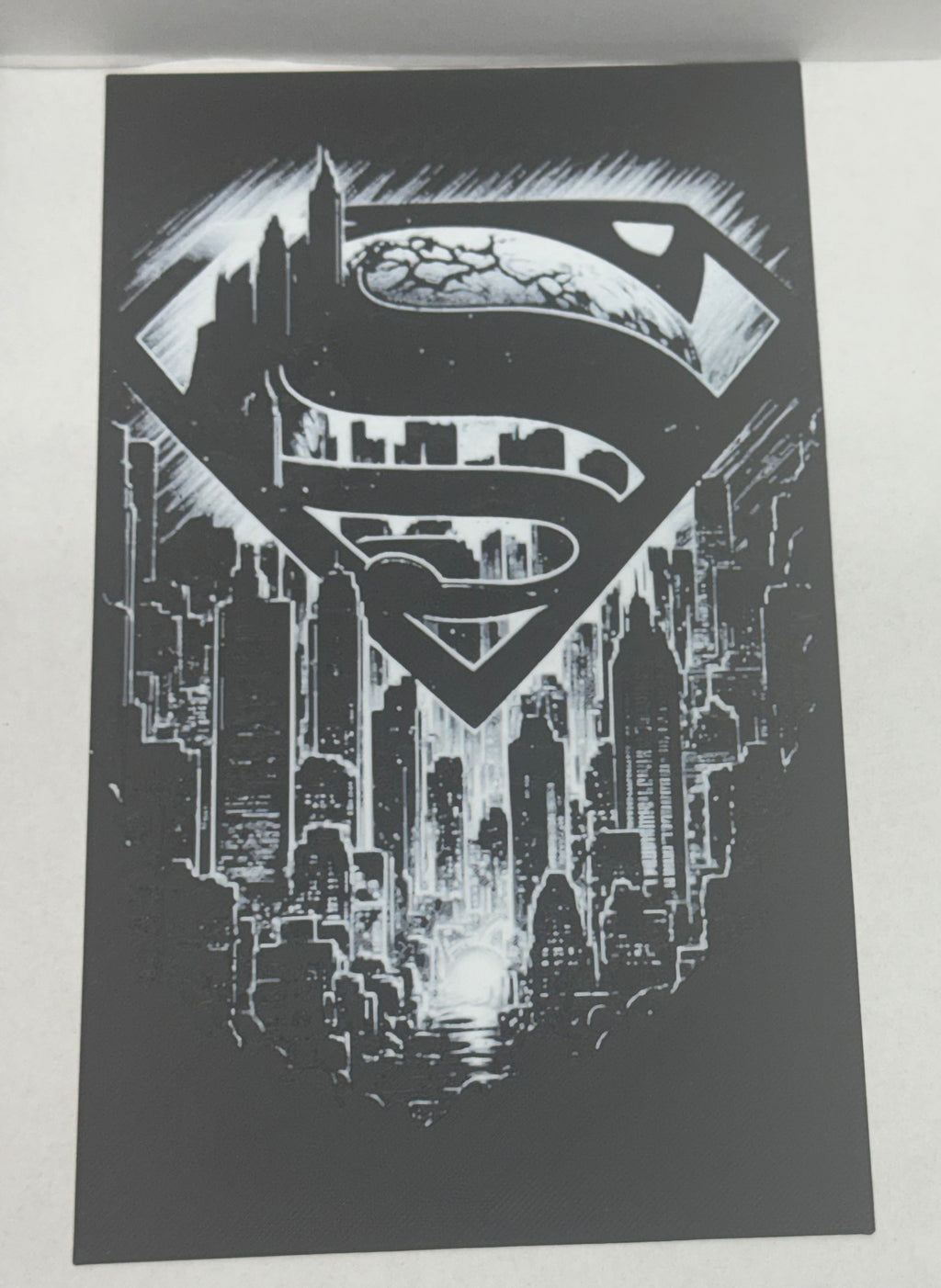 Superman Logo over Metropolis- 3D Art Pront