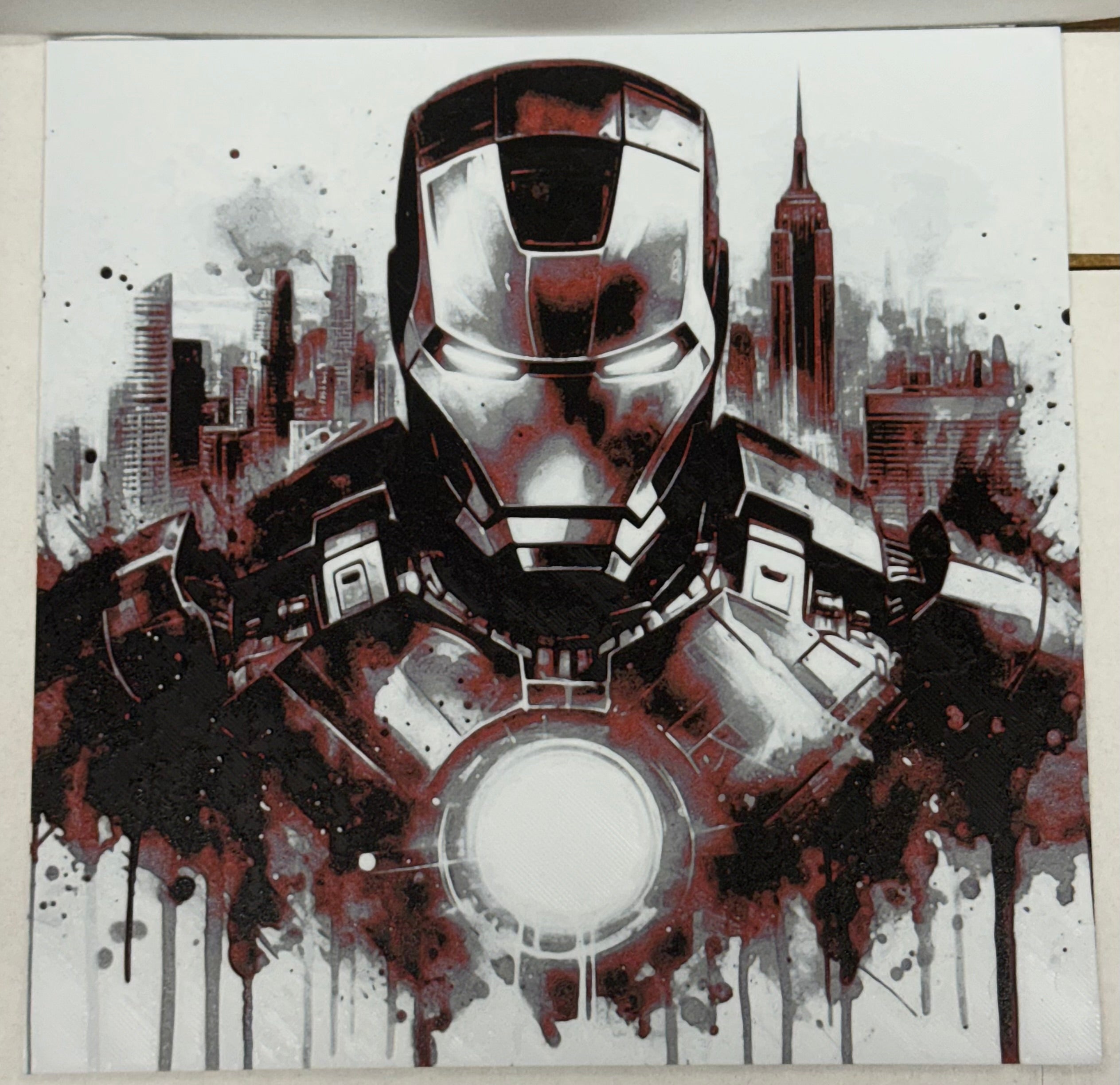Iron Man Cityscape Red Greyscale - 3D Printed (Painting)