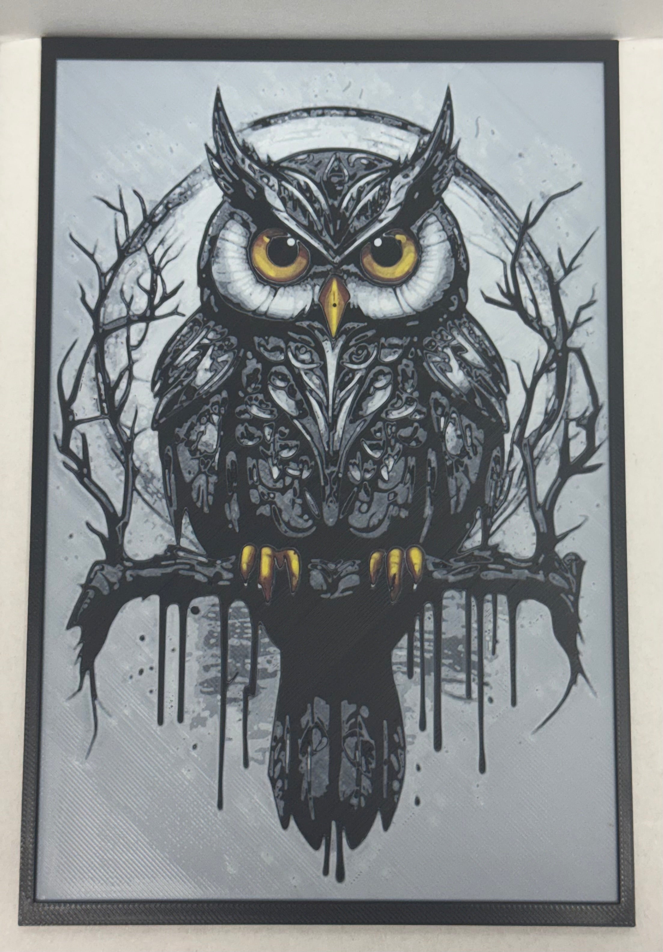 Horned Owl Sitting On Branch - 3D Printed (Painting)