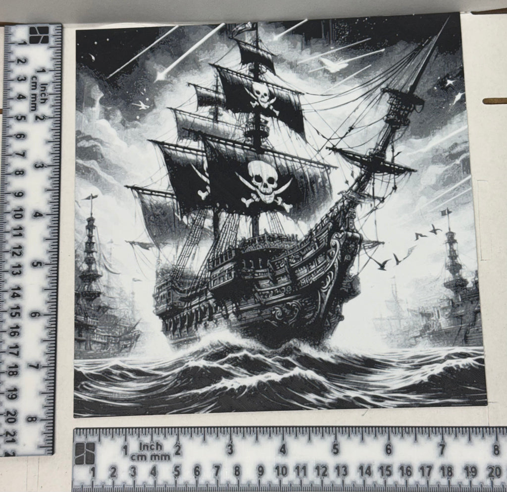 Pirate Ship Sailing Greyscale - 3D Printed (Painting)