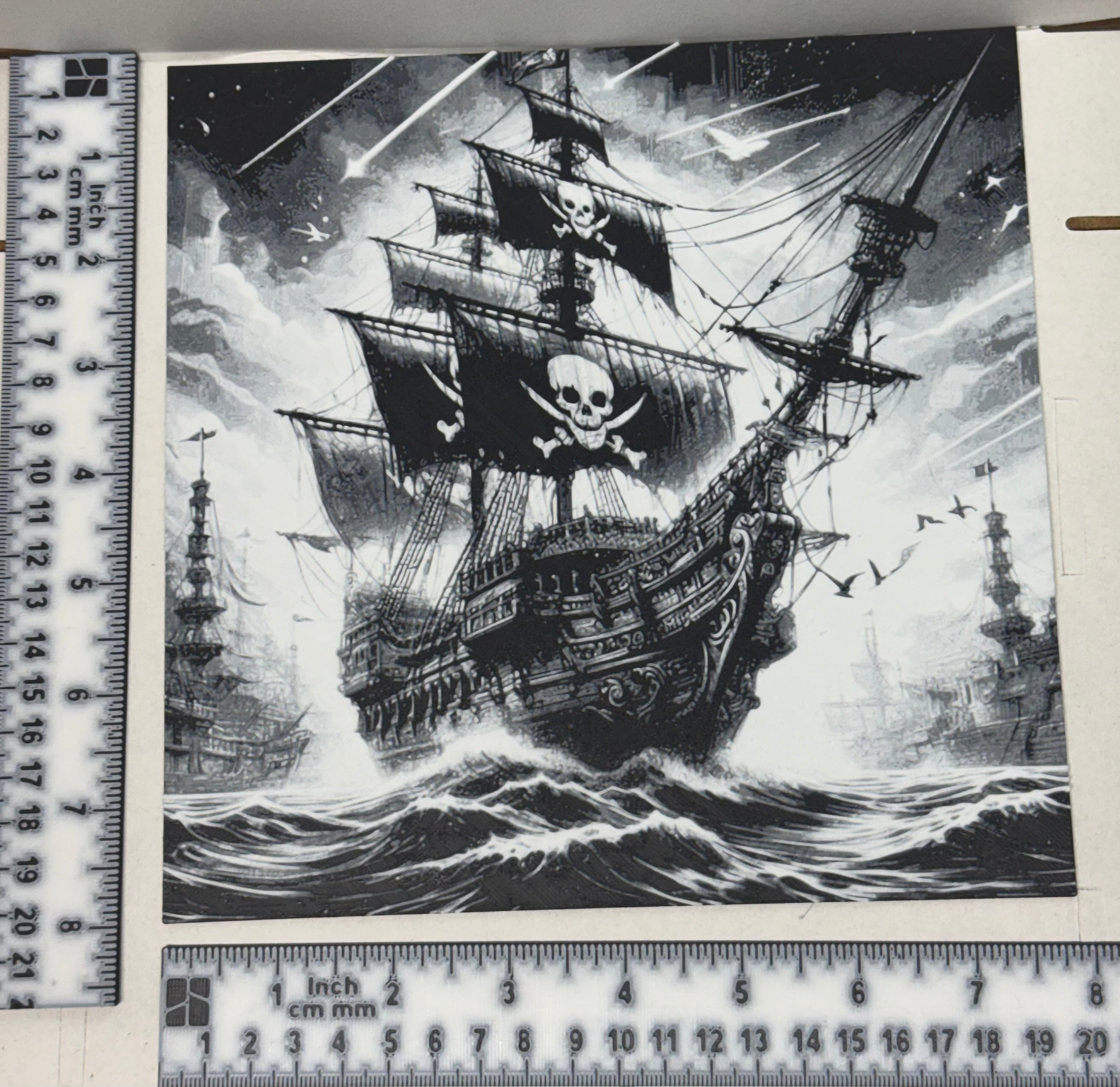 Pirate Ship Sailing Greyscale - 3D Printed (Painting)