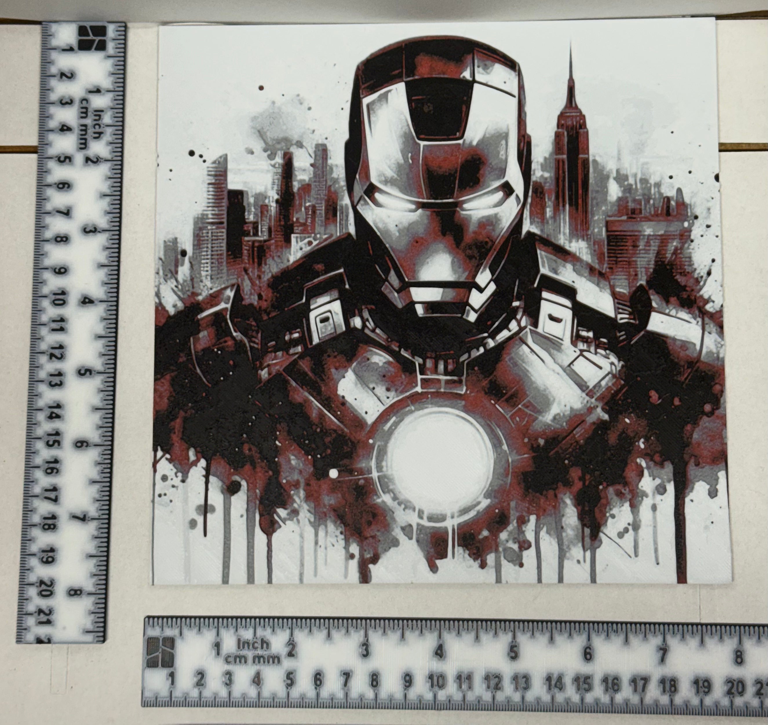 Iron Man Cityscape Red Greyscale - 3D Printed (Painting)